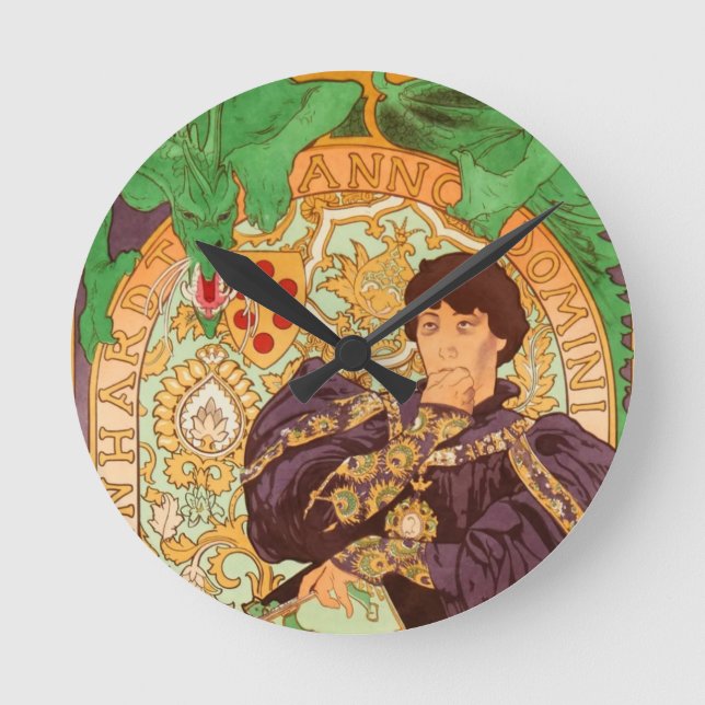 Alphonse Mucha Prince and Dragon Round Clock (Front)