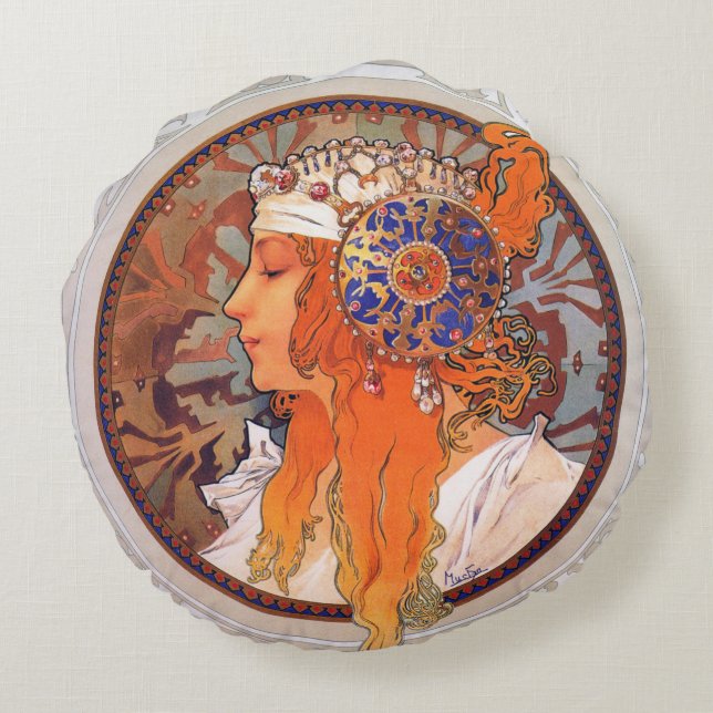 Alphonse Mucha Round Cushion (Back)