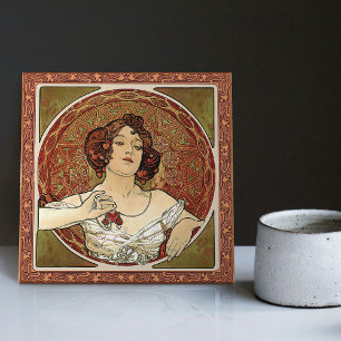 Alphonse Mucha "Ruby" Red Art Nouveau Vintage Tile