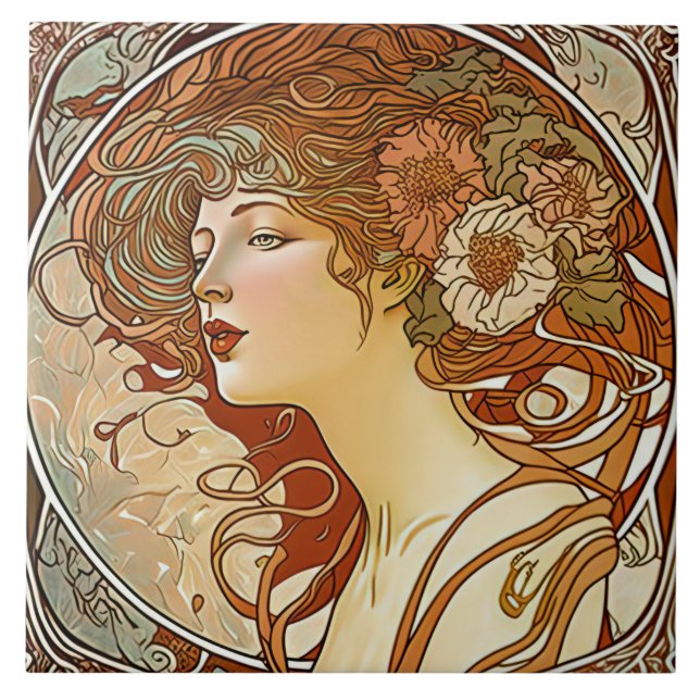 Alphonse Mucha Sarah Bernhardt Art Nouveau Ceramic Tile (Front)