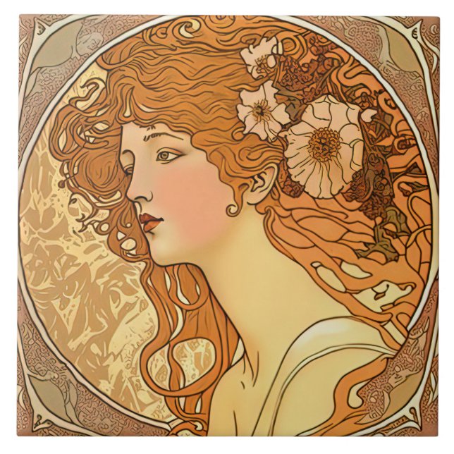 Alphonse Mucha Sarah Bernhardt Art Nouveau Ceramic Tile (Front)