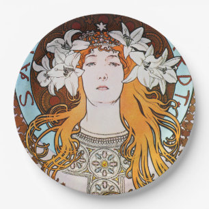 Alphonse Mucha Sarah Bernhardt Vintage Art Nouveau Paper Plate