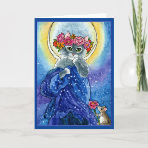 Alphonse Mucha spoof cute cat greeting card