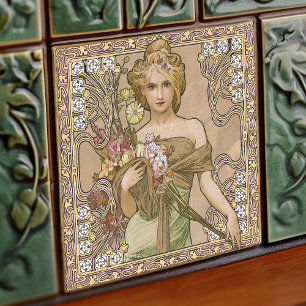 Alphonse Mucha Spring 4Seasons Art Nouveau Vintage Tile