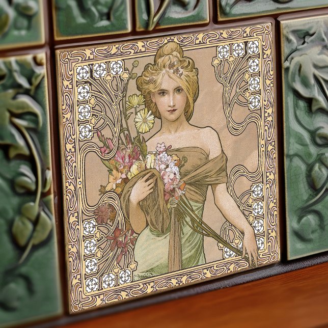 Alphonse Mucha Spring 4Seasons Art Nouveau Vintage Tile (Creator Uploaded)