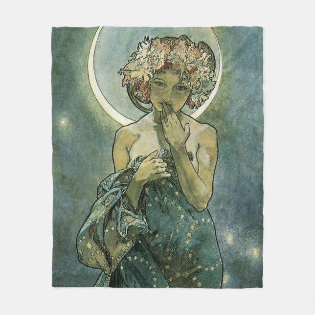 Alphonse Mucha Stunning Art Nouveau Woman #18 Fleece Blanket (Front)
