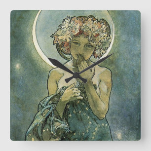 Alphonse Mucha Stunning Art Nouveau Woman #18 Square Wall Clock