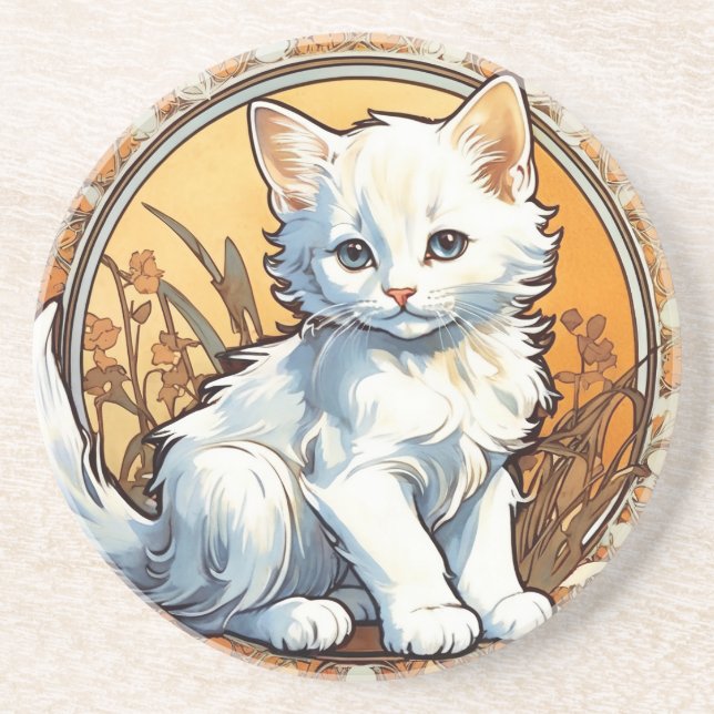 Alphonse Mucha Style Cat Coaster (Front)