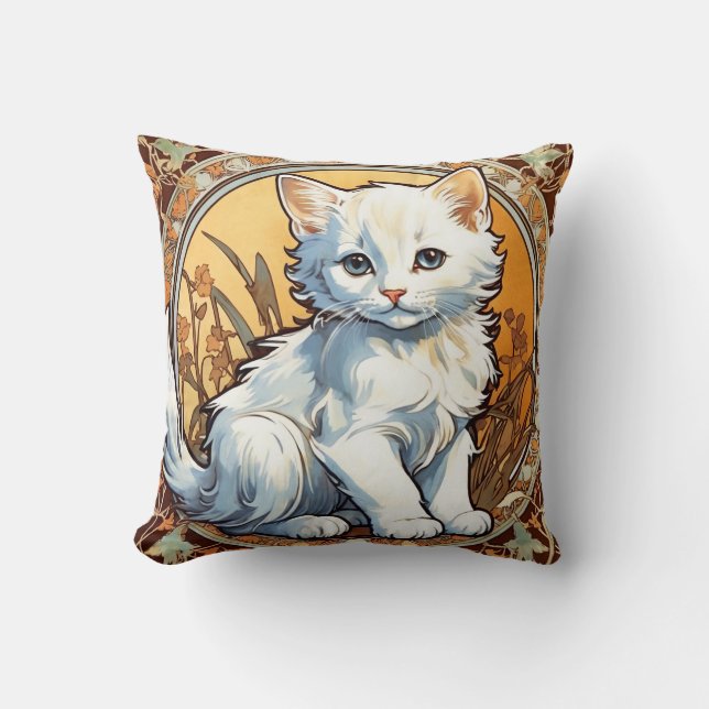 Alphonse Mucha Style Cat Cushion (Front)