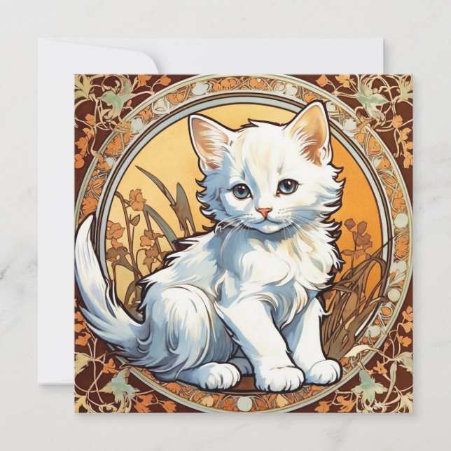 Alphonse Mucha Style Cat Invitation (Front)