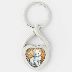 Alphonse Mucha Style Cat Key Ring