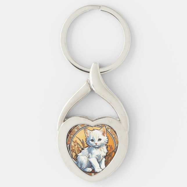 Alphonse Mucha Style Cat Key Ring (Front)