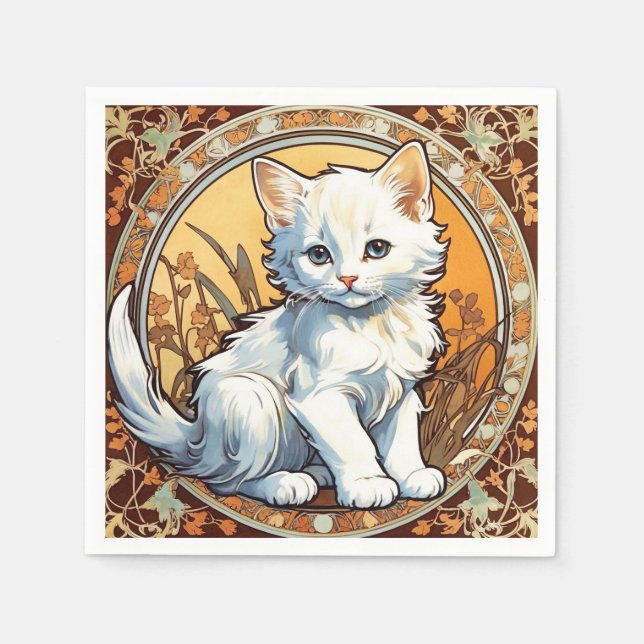 Alphonse Mucha Style Cat Napkin (Front)