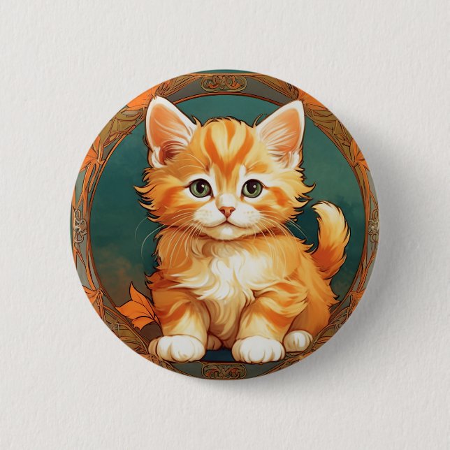 Alphonse Mucha Style Orange Cat 6 Cm Round Badge (Front)