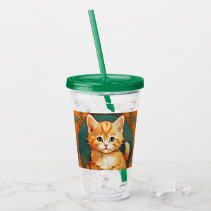 Alphonse Mucha Style Orange Cat Acrylic Tumbler