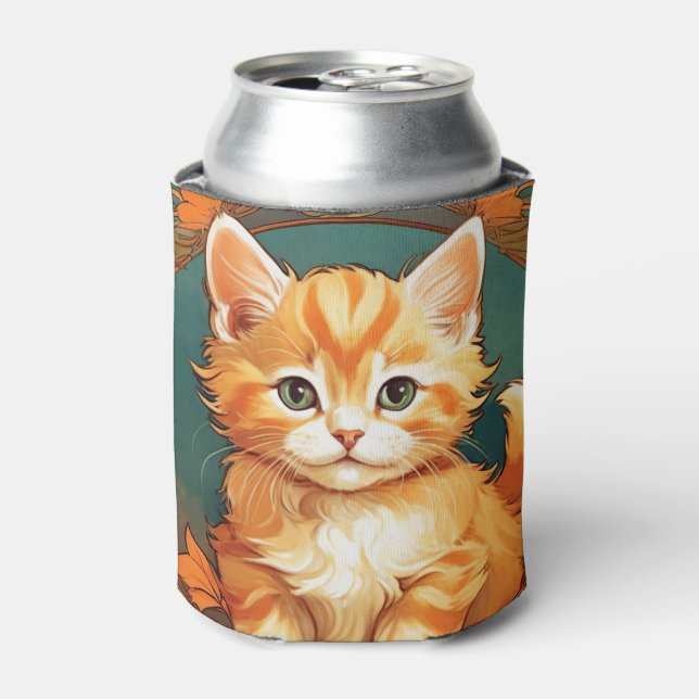 Alphonse Mucha Style Orange Cat Can Cooler (Can Front)