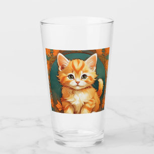Alphonse Mucha Style Orange Cat Glass