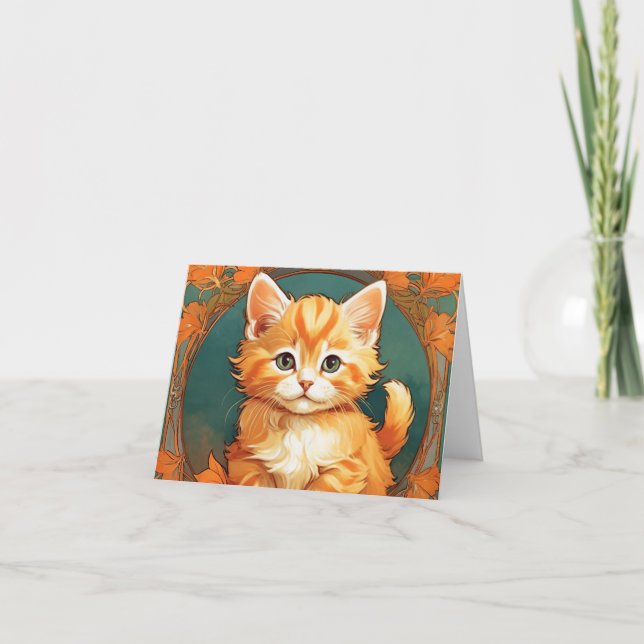 Alphonse Mucha Style Orange Cat Invitation (Front)