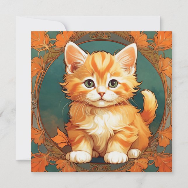 Alphonse Mucha Style Orange Cat Invitation (Front)