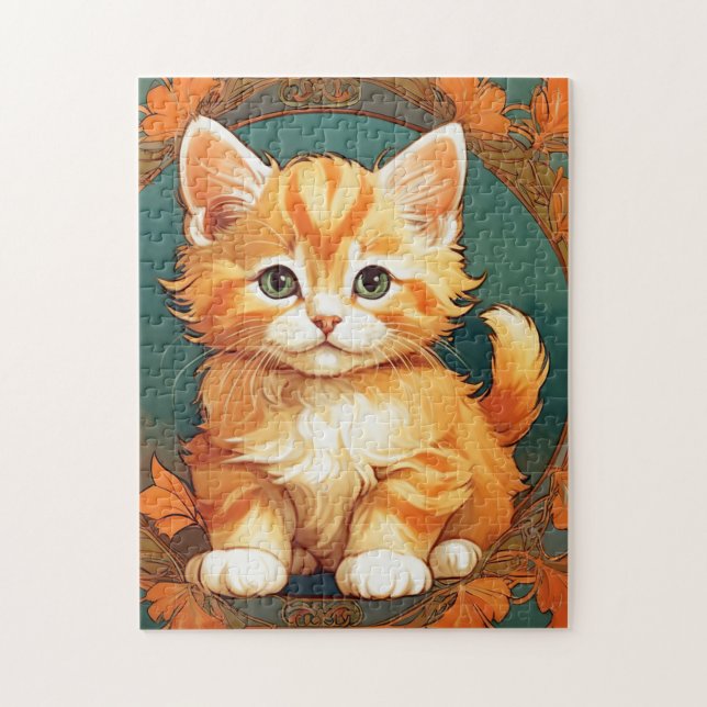 Alphonse Mucha Style Orange Cat Jigsaw Puzzle (Vertical)