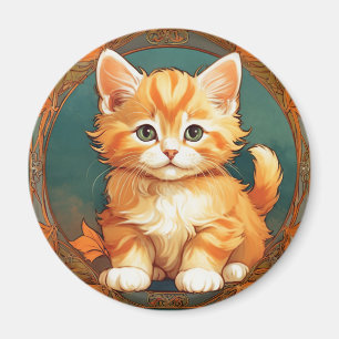 Alphonse Mucha Style Orange Cat Magnet