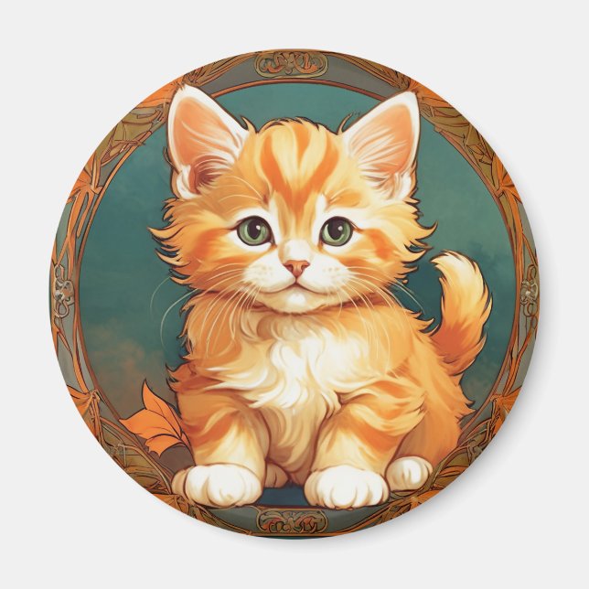 Alphonse Mucha Style Orange Cat Magnet (Front)