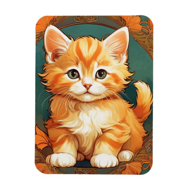 Alphonse Mucha Style Orange Cat Magnet (Vertical)