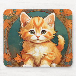 Alphonse Mucha Style Orange Cat Mouse Pad