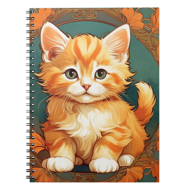 Alphonse Mucha Style Orange Cat Notebook (Front)