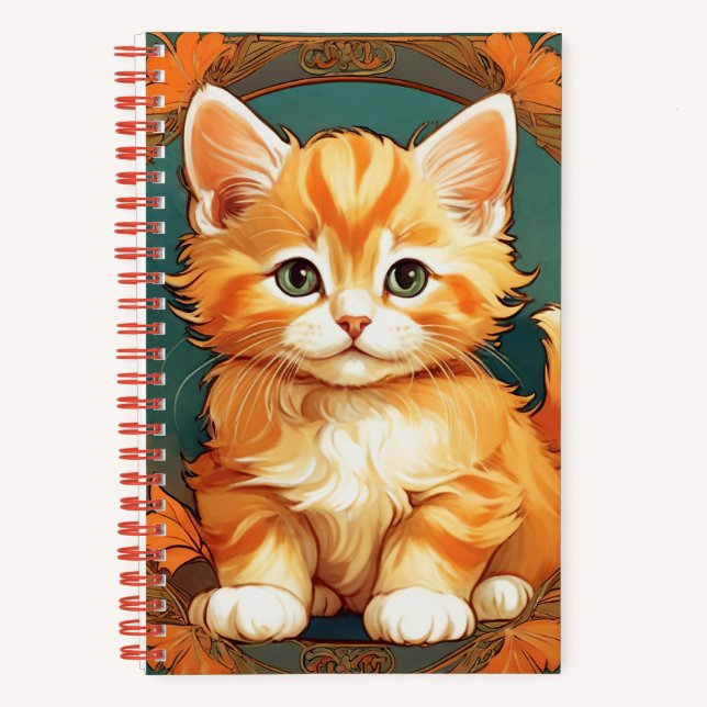 Alphonse Mucha Style Orange Cat Notebook (Front)