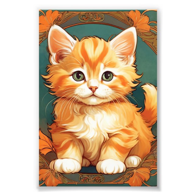 Alphonse Mucha Style Orange Cat Photo Print (Front)