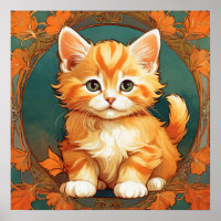 Alphonse Mucha Style Orange Cat