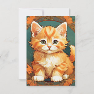 Alphonse Mucha Style Orange Cat RSVP Card