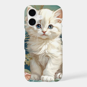 Alphonse Mucha Style White Cat