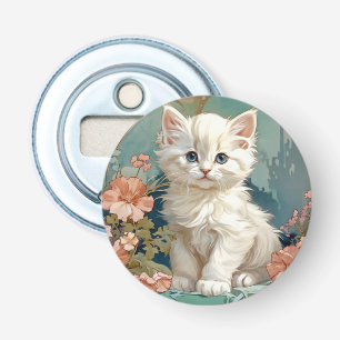 Alphonse Mucha Style White Cat Bottle Opener