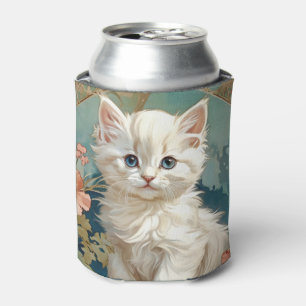 Alphonse Mucha Style White Cat Can Cooler