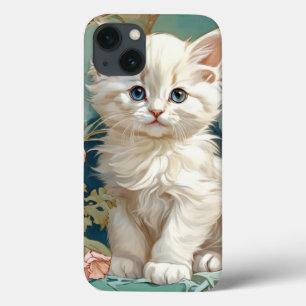 Alphonse Mucha Style White Cat iPhone 13 Case