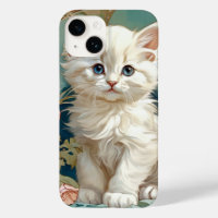 Alphonse Mucha Style White Cat