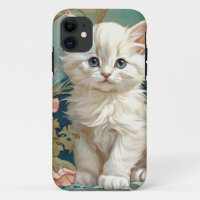 Alphonse Mucha Style White Cat