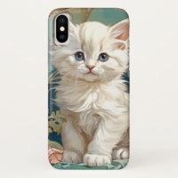 Alphonse Mucha Style White Cat