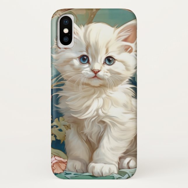 Alphonse Mucha Style White Cat Case-Mate iPhone Case (Back)