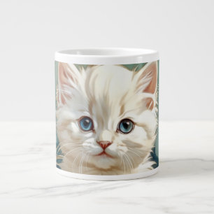 Alphonse Mucha Style White Cat Large Coffee Mug