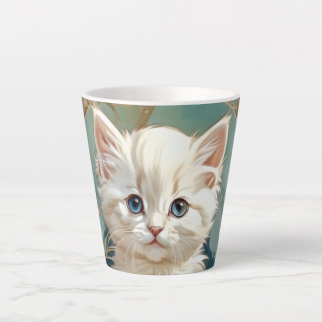 Alphonse Mucha Style White Cat Latte Mug (Front)