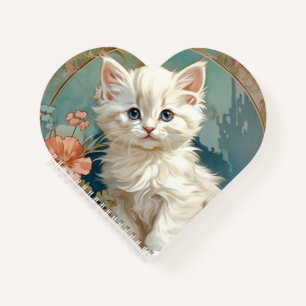 Alphonse Mucha Style White Cat Notebook