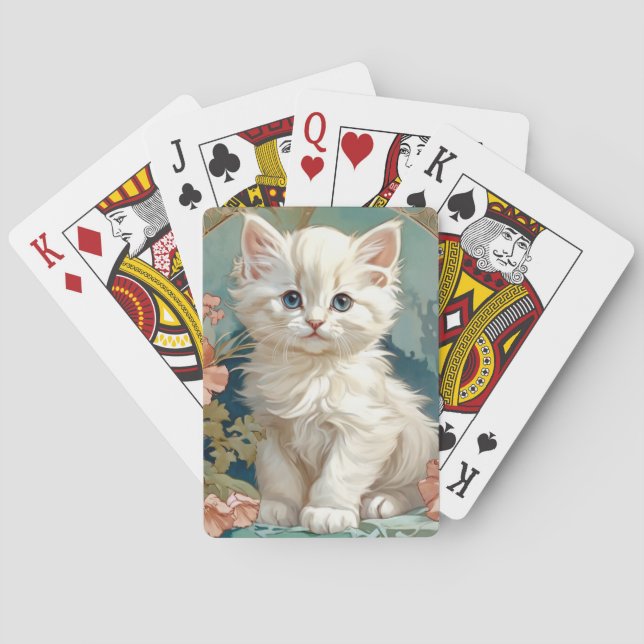 Alphonse Mucha Style White Cat Playing Cards (Back)