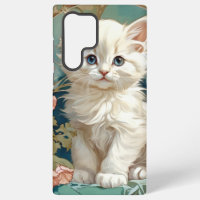 Alphonse Mucha Style White Cat