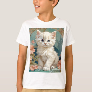 Alphonse Mucha Style White Cat T-Shirt
