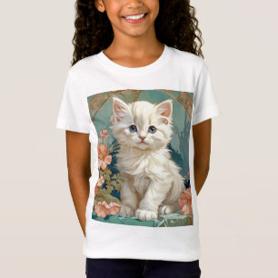 Alphonse Mucha Style White Cat T-Shirt
