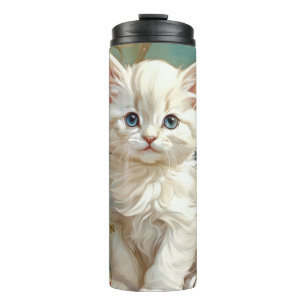 Alphonse Mucha Style White Cat Thermal Tumbler