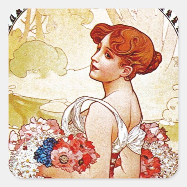 Alphonse Mucha Summer Square Sticker (Front)
